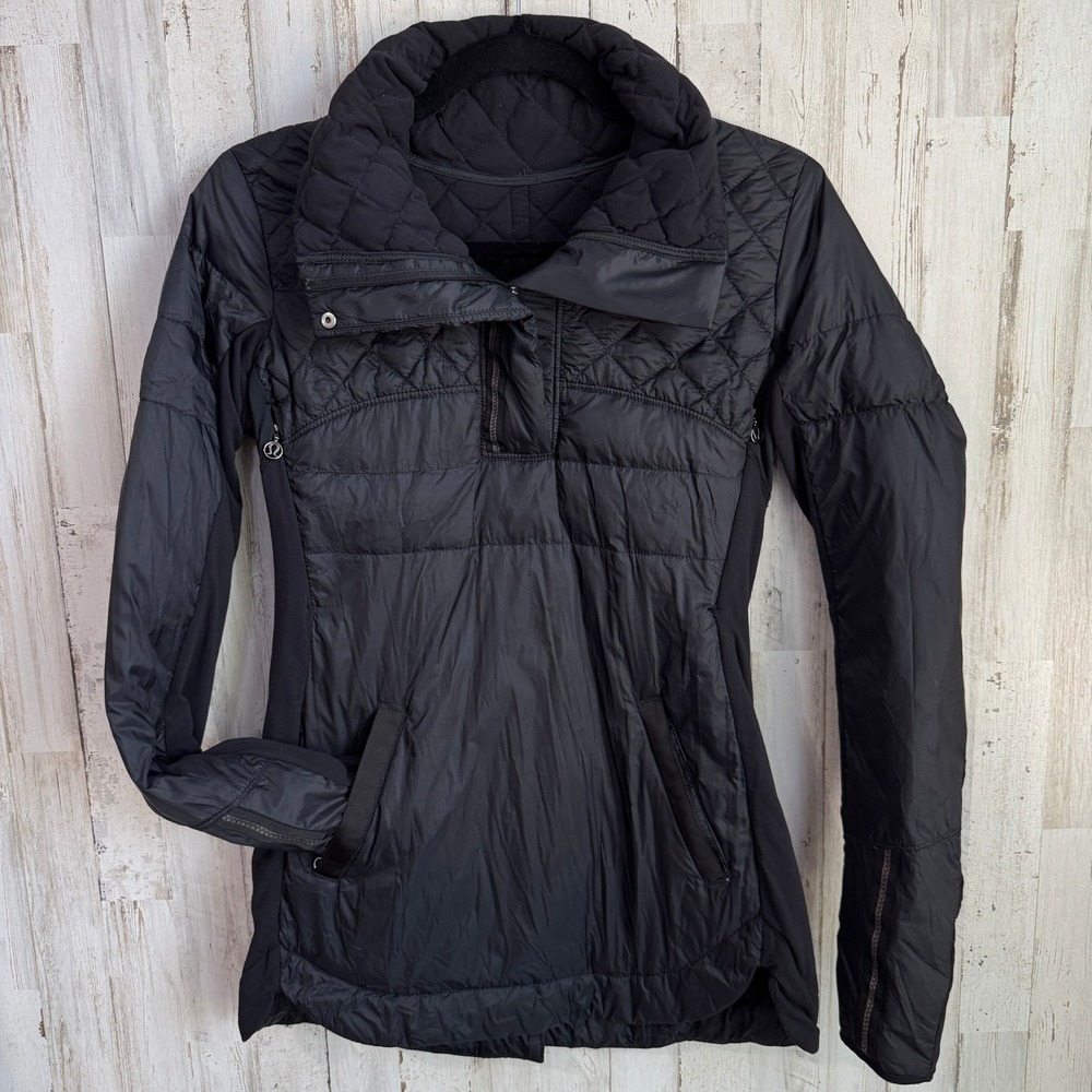 Lululemon Pullover Womens 4 Black What The Fluff Goose Down Quilted Puffer Run